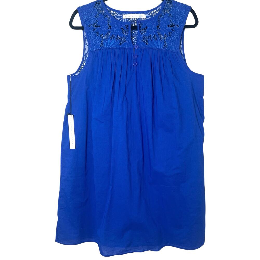 Susana Monaco Cotton Shift Embroidered Sleeveless Mini Dress Blue Lapis Sz 12